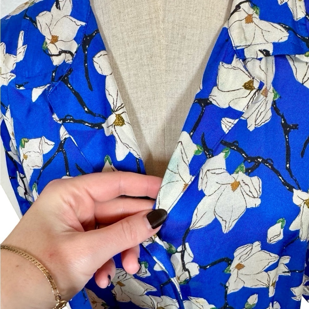 Rag & Bone Reed Silk Blend Mini Shirt Dress in Blue Floral - Picture 9 of 13